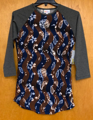 NEW Lularoe RANDY Women s XXS Flowers Floral Orange Blue Gray Wavy Lines NWT