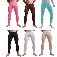 Men Spandex Tights Pants Elastic Waistband Solid Color Sports Gym Yoga Trousers