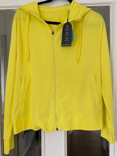 BNWT M & S GOODMOVE YELLOW ZIP FASTENING HOODED COTTON MIX TOP - SIZE 14!!