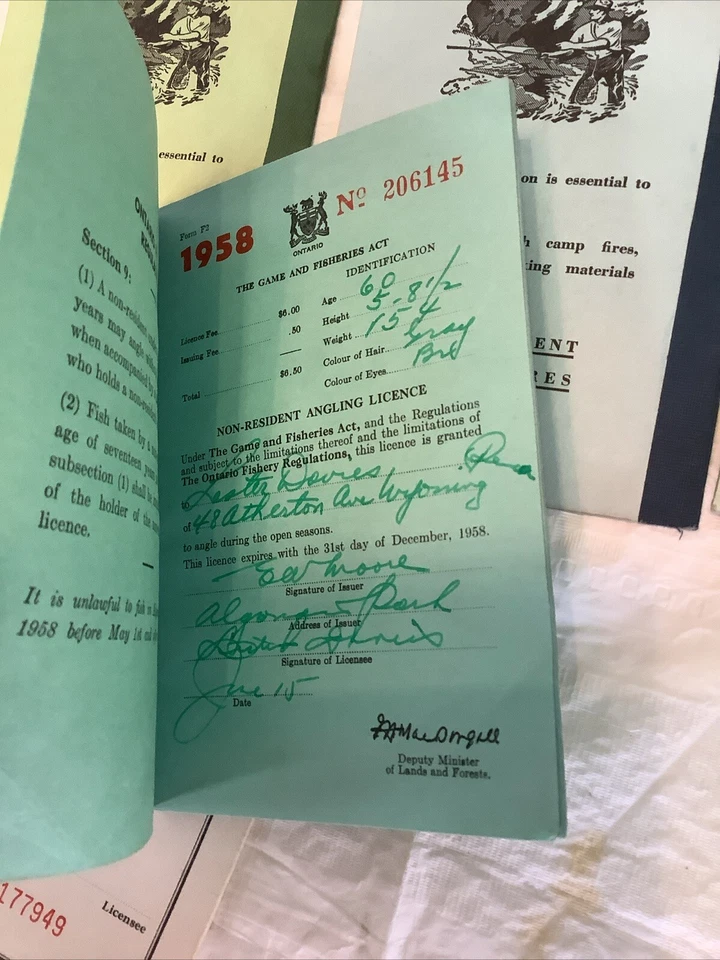 Vintage 1950s Ontario Non-Resident Angling License Lot Of 5 Fishing - Image 4 of 4