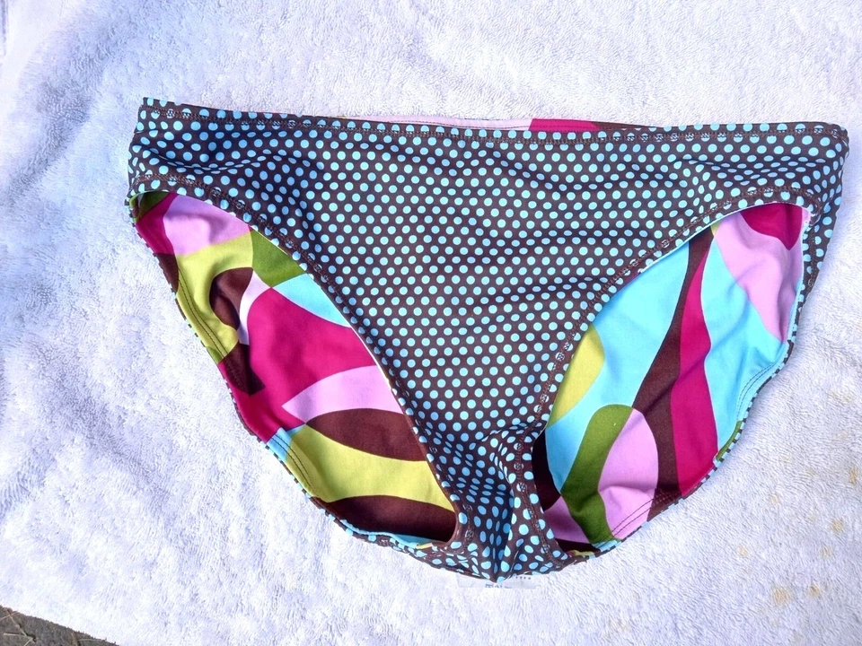 Parte inferior de bikini reversible Athleta XS Hipster 2 n 1 marrón punto azul, rosa camuflaje nuevo con etiquetas Foto 3 de 4