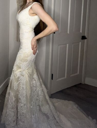 RomanticAngel Mermaid Wedding Dress With Veil Size 2 - Picture 3 of 7