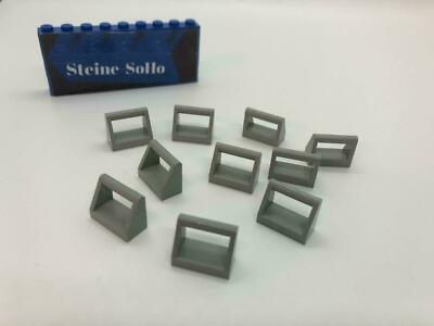 Lego (c) 10x Fliese mit Griff / Halterung - 1x2 - hellgrau - 2432 - tile 1x2