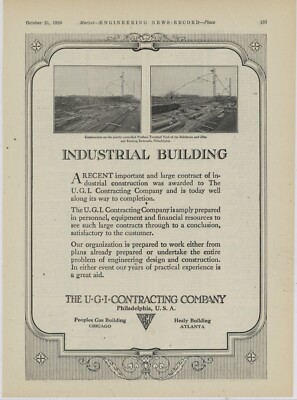 1926 UGI Contracting Co. Ad: Baltimore & OhiO AND Reading Railroads Joint Yard