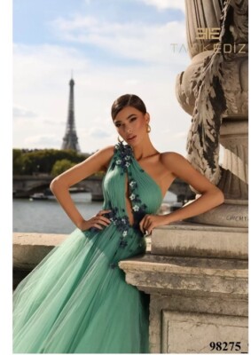 Tarik Ediz 98275 - Floral Appliqued Asymmetric Evening Dress | eBay