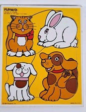 Playskool Wooden Tray Puzzle My Pets - 4 Pieces-Vintage 1982- Excellent Con