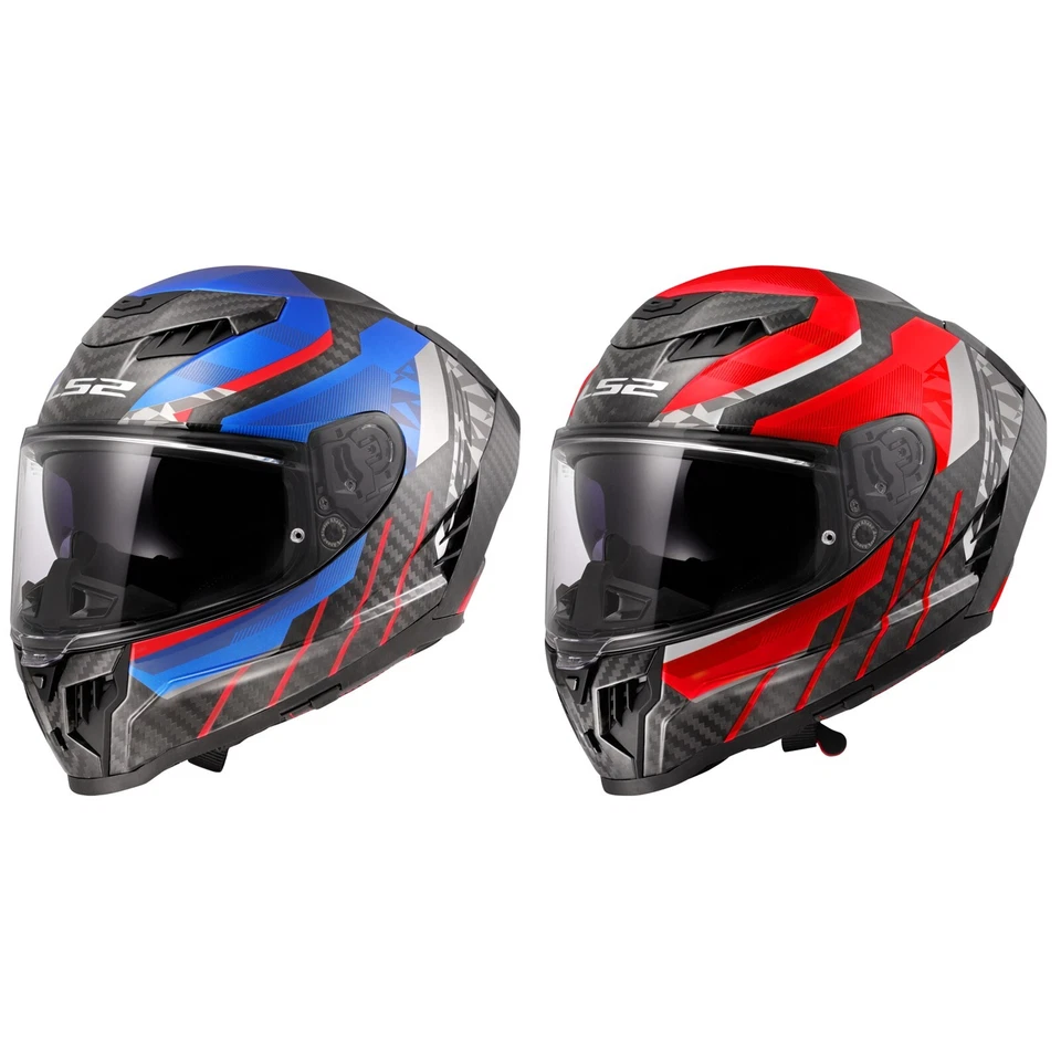 LS2 Dragon Trax Casque Intégral Carbone Bleu-Rouge avec Pinlock - Photo 1/1