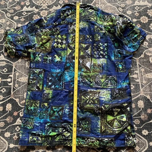 Vintage Hawaiian Shirt Fashions of Hawaii Vibrant blue Green Metal Buttons Small - Picture 18 of 18