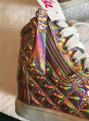 Justice High Top Sneakers. Pink/Colorful Undertone.Sparkle Laces. Size 12. NWT - Picture 6 of 12
