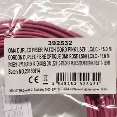Corning OM4 Duplex FIBER Patch Cord Pink LSZH LC/LC-15m NEU NEW