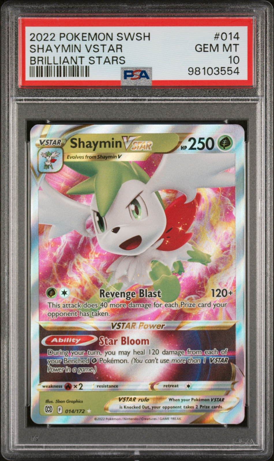 2022 POKEMON SWORD & SHIELD BRILLIANT STARS #14 SHAYMIN VSTAR PSA 10