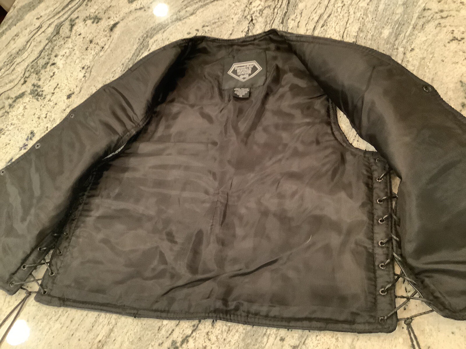 Black Leather Patchwork Biker Motorcycle Vest 8 P… - image 14