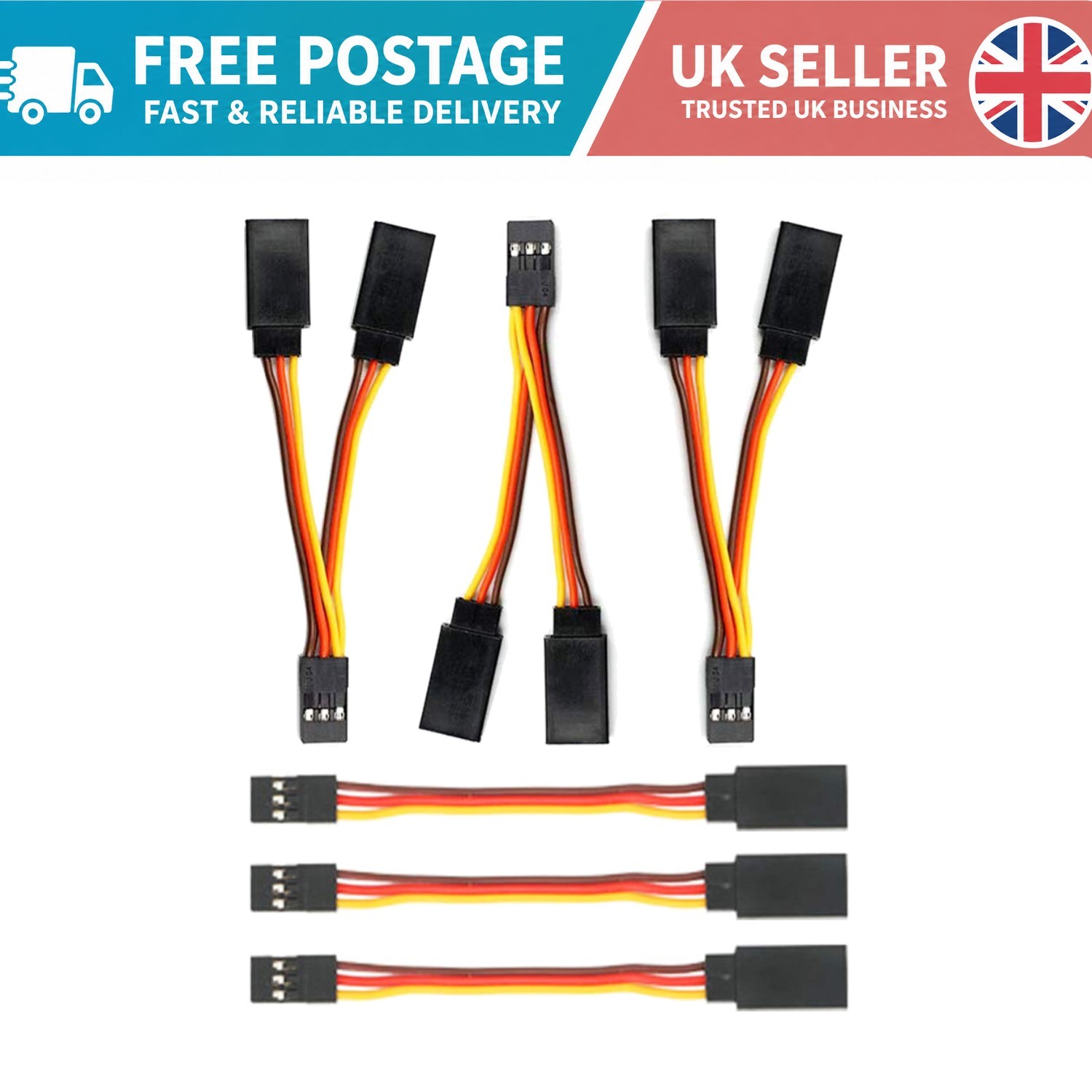 3 Pcs 75mm Servo Splitter Cables - Male-to-Female JR Style for RC Applications