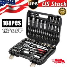 108Pcs Mechanics Tool Set Kit 6-Point Socket Ratchet Wrench Set Repair Tool Case