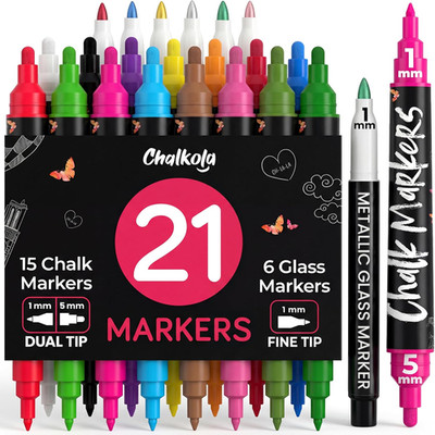 Dual Tip Liquid Chalk Markers for Blackboard (21 Pack, 1Mm+5Mm Fine, Bold Tip) |