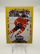 2025-26 O-Pee-Chee Yellow Border Cale Makar #528 4 Nations Face-Off Team Canada