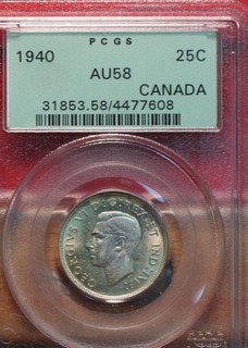 1940 Canada 25 Cents Silver Foreign Coin PCGS Graded AU58