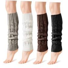 Women Leg Warmers, 4 Pairs Fashion Cute Cable Knit White, Black, Gray, Khaki