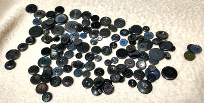 Lot of 100 plus Mostly Black Buttons Assorted Sizes Styles, Shades & Shapes C34