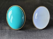 2 X Oversized Oval Cabochon Rings Turquoise & Cloudy Vintage Style Statement