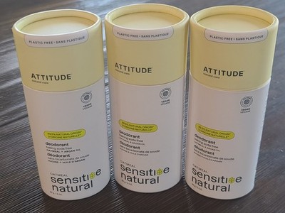 Attitude Sensitive Natural Deodorant Oatmeal Vegan Plastic Free 3 Pack!