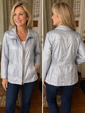 Chico s Collection Women s Silver Metallic Lightweight Zip Jacket Size Medium