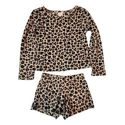 Cat & Jack Leopard Print XS Pajama Set Flame Resistant Sleepwear Long-sleeve