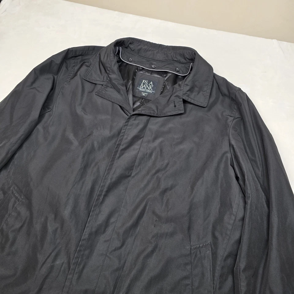 JoS A BANK Rain Coat Mens 48L XL Black Removable Wool Lining Trench Travelers - Image 4 of 4