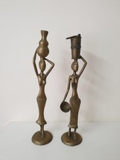SET 2 SCULTURE VINTAGE OTTONE MASSICCIO DONNA AFRICANA CON TESTA VASO VASO SECCHIELLO