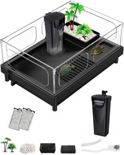 Small Turtle Tank, Aquarium, Acrylic Terrarium with Basking Platform, Bottom Dra