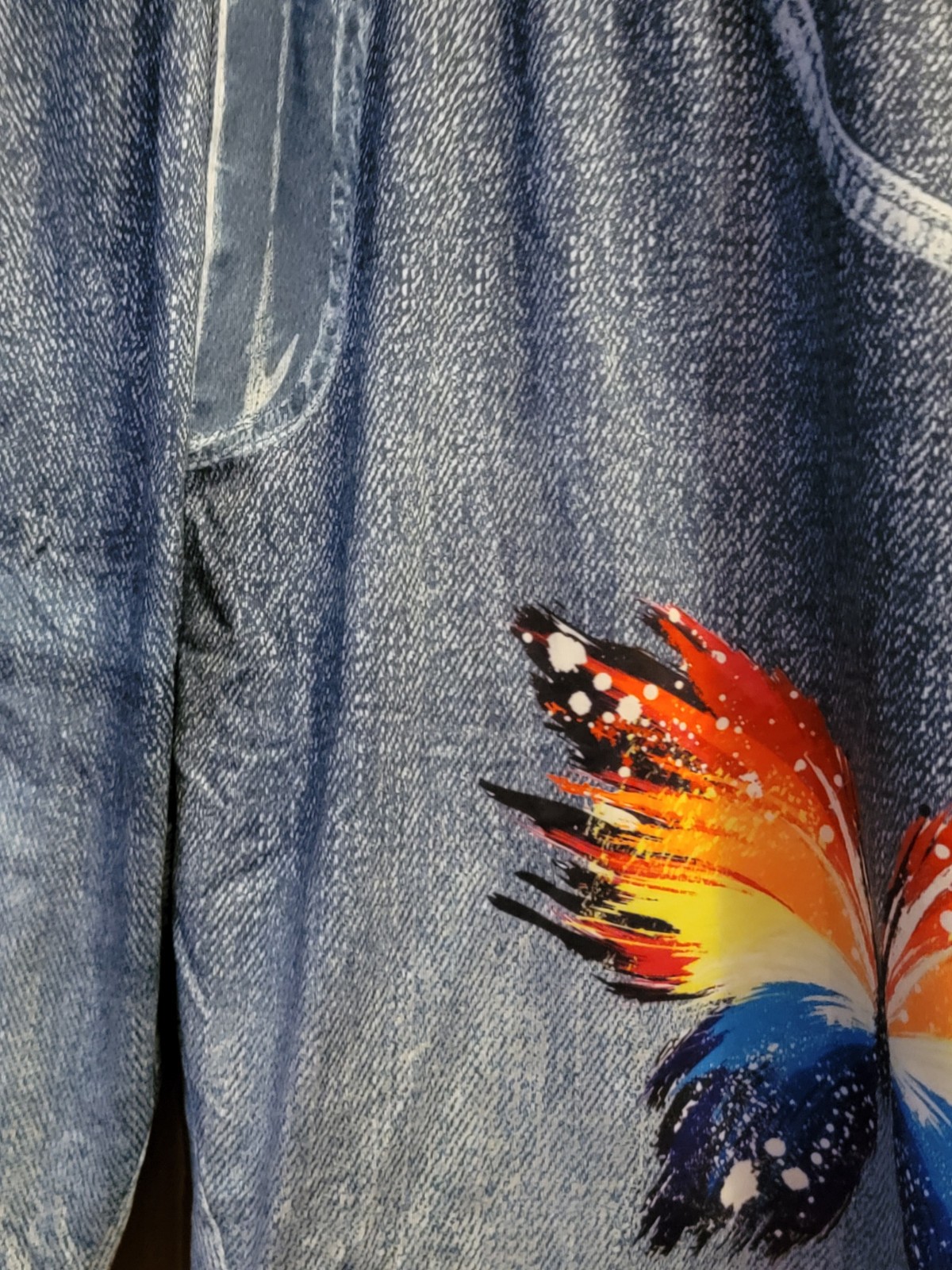 Shorts, Printed denim look with colorful butterflies Womens Plus 4x-image