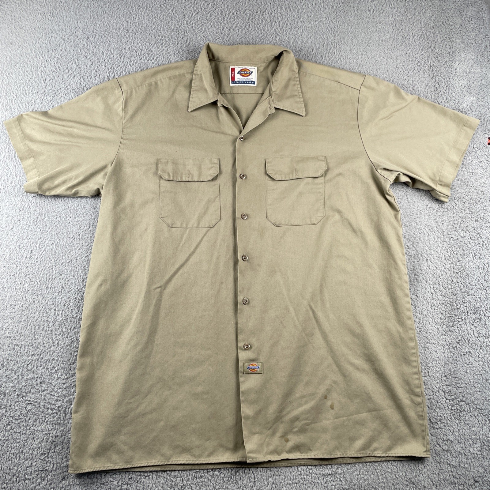 Dickies 2XL Khaki Button Up Pocket Work Shirt Collared Light Brown Tan Classic