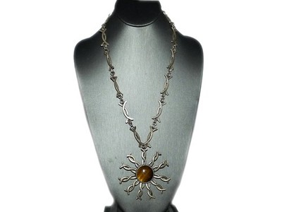 VTG Cecilio Tono Eagle 3 Taxco Mexico Tigers Eye Sun Medallion Sterling Necklace