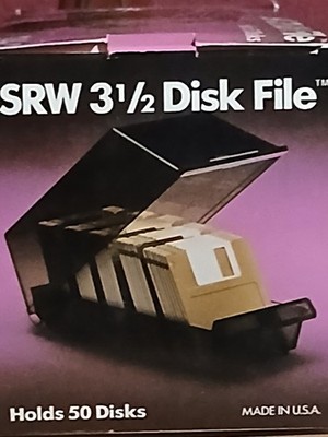 VINTAGE 3 1/2'' SRW DISK FILE, FLOPPY   STORAGE CASE  NEW IN BOX HOLDS 50 DISKS 