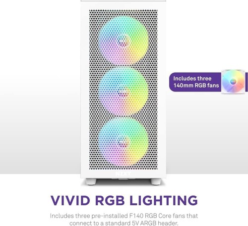 Compact ATX PC Case with Tempered Glass & RGB Cooling Fans - H7 Flow White - Afbeelding 7 van 10