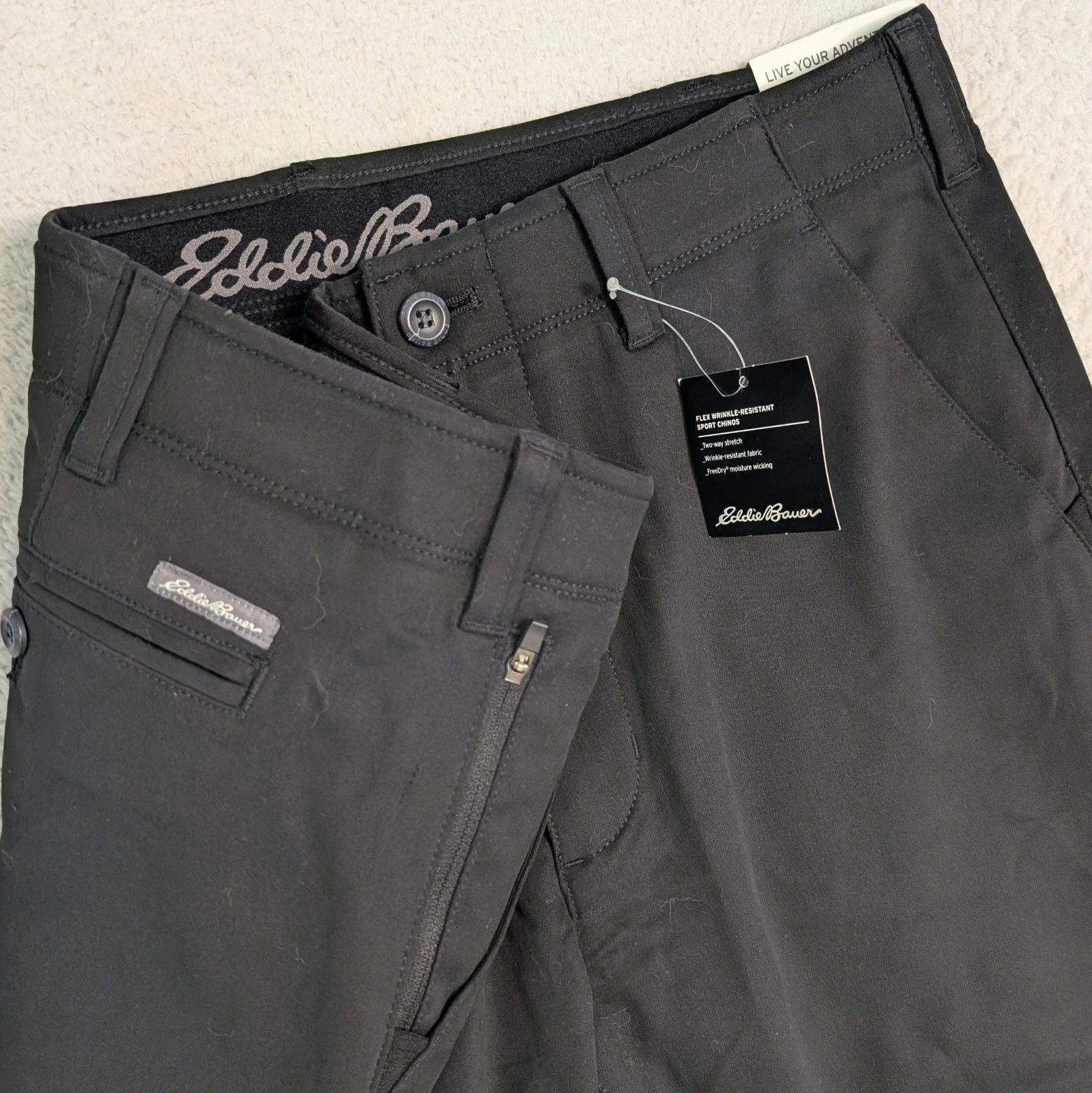 Eddie Bauer Men Classic Stretch Flex Wrinkle Resistant Sport Chino 36x30 Black