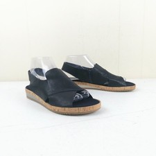 Sesto Meucci Women Soft Leather Sandals Size 9 Dark Navy Peep Toe Slingback