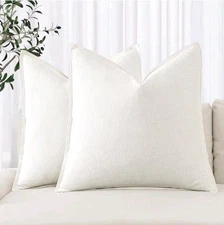 MIULEE Decorative Linen Euro Sham Pillow Covers 28x28 Inch Cream White Boho...