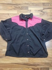 Vintage Wagon Wheels Western Shirt XL Black Pink Two Tone USA Made 80s Cowboy