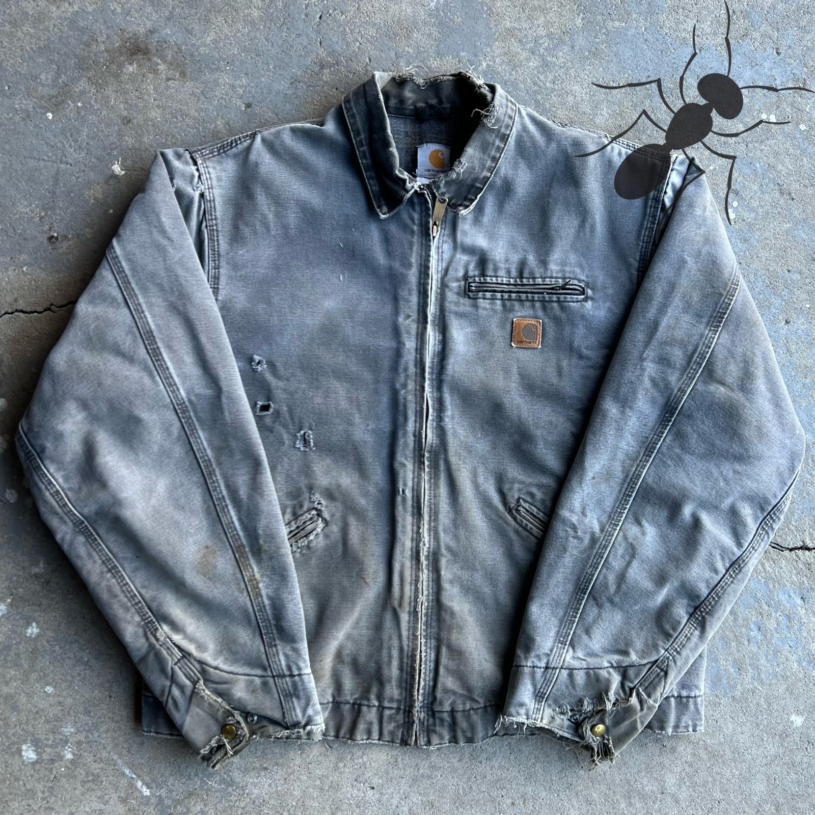 Vintage Y2K Carhartt Detroit J97 PTL Faded Gray Work Jacket Thrashed Style