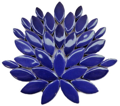Dark Blue Petal Shaped Ceramic Mosaic Tile Pieces - 25 tiles - 2 Sizes