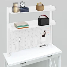 2 Tiers White Multipurpose Clip-on Desk Organiser, Countertop Clip-on Bookshelf