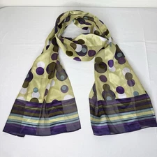 Cejon Polyester Yellow Purple Polka Dot Stripe Lightweight Rectangle Scarf Twee