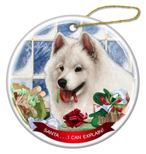 Samoyed Dog Porcelain Hanging Ornament Pet Gift 'Santa.. I Can Explain '