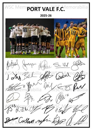 11803. Port Vale Signed Team Sheets (A4 Prints) CHOOSE A SEASON 2021-26