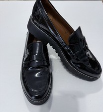 Cassandra Black Synthetic Patent Franco Sarto Penny Loafers EUC Woman  s Size 8 M