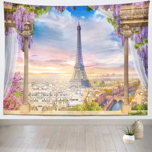 Eiffelturm Wandteppich 105Bx70H cm Paris Frankreich Romantische Stadt Landschaft Wand... - Bild 1 von 7
