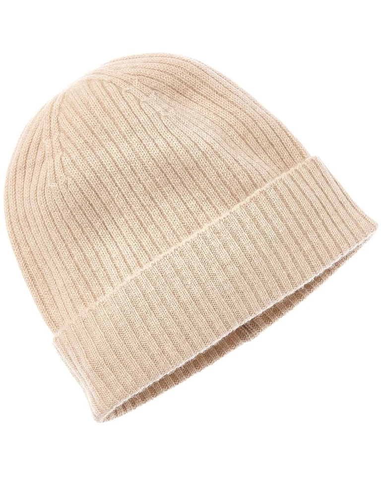 Amicale Cashmere Rib Knit Cuffed Cashmere Beanie Women's Brown