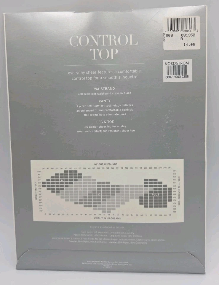 Nordstrom Control Top Pantyhose 20 Denier, Women's B In Color Linen NWT - Image 3 of 3