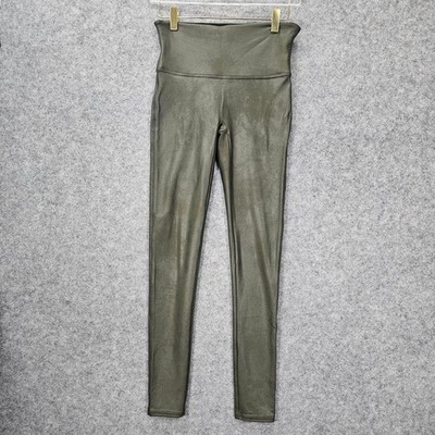 SPANX High Waist Leggings Womens Medium Olive Shaping Faux Leather Coated 26x27